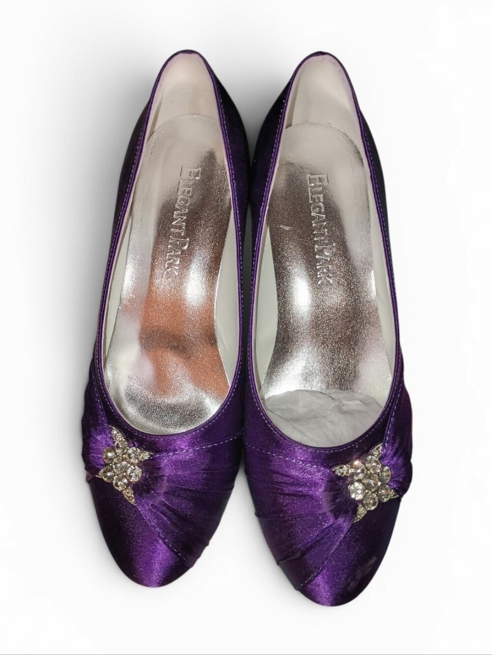 Elegant Park Purple Satin Kitten Heel Pumps with Crystal Accent Size 6.5 NWOT - Picture 2 of 6